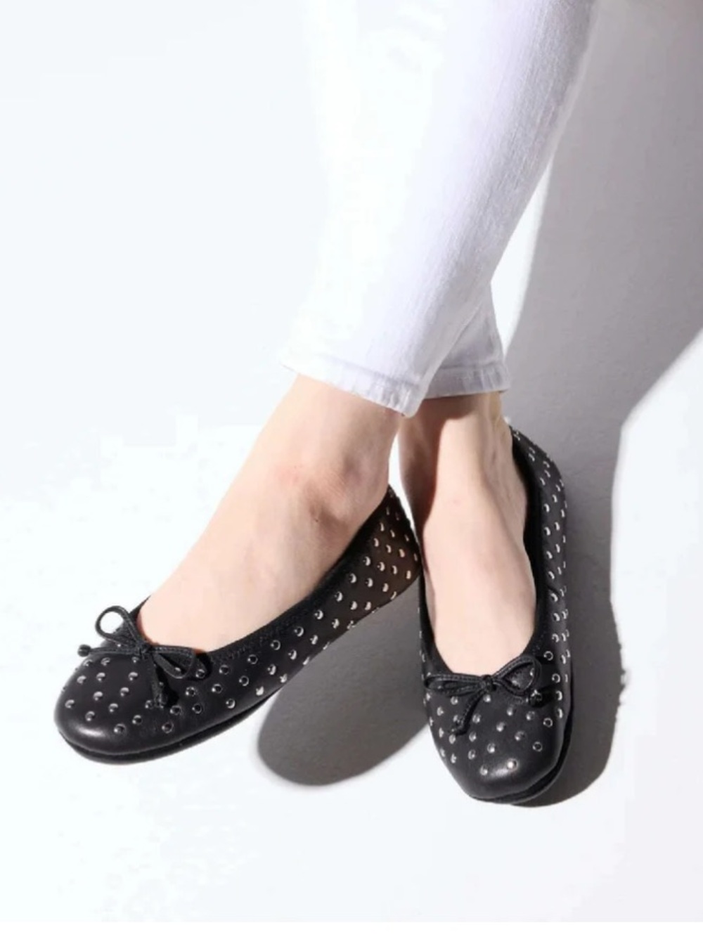 Yosi Samra Stella Studs Black Flats Silver Accents Size 10 New in Box $120 Shoes